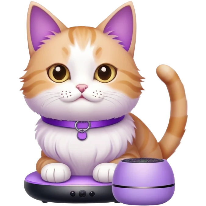 Cat playing with lilac Alexa device emoji