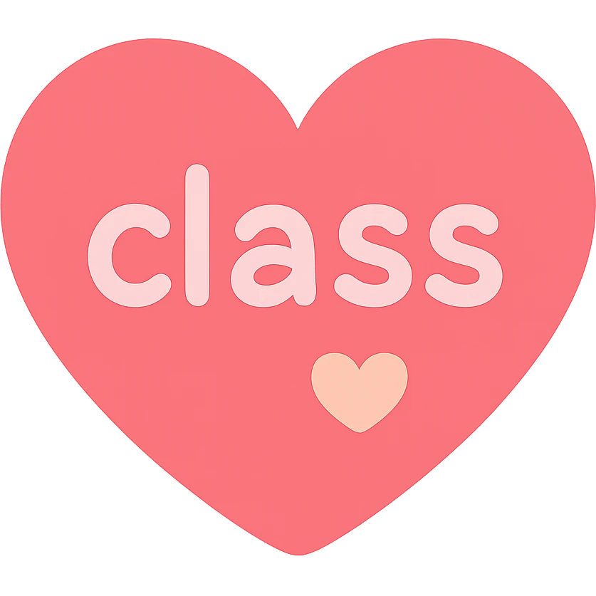 red heart with the inscription 'class' inside, playful style emoji