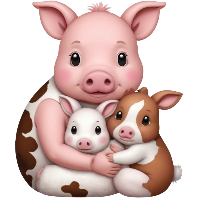 Home of rat, pig as parent hugging  cow, rabbit baby emoji