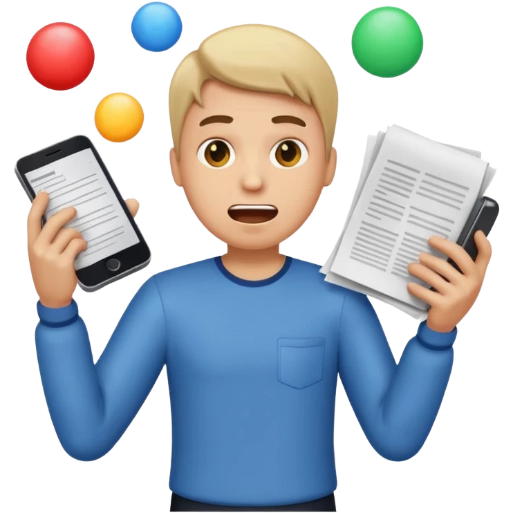 an emoji that depicts a product manager juggling work with panic emoji