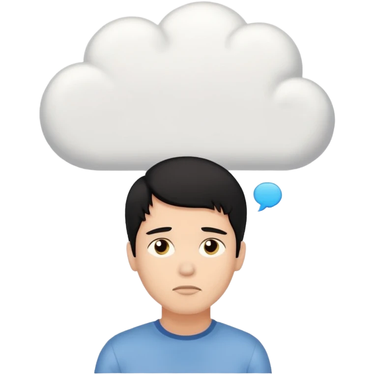 A thinking black hair male person with a white empty thought cloud emoji
