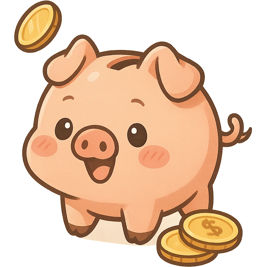 a playful piggy bank with coins emoji