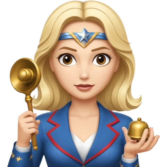 Blonde Wonder Woman holding bell and short white orchestra conductor’s baton  emoji