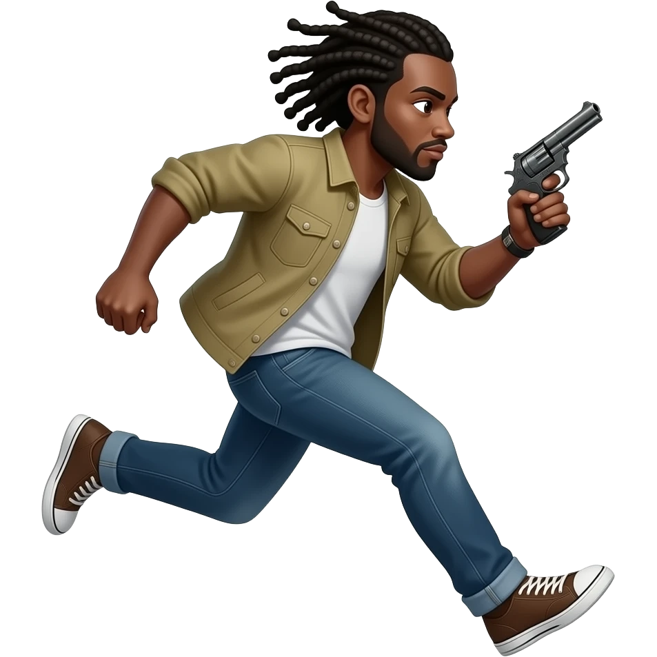 Black man  with dreads running with gun in one hand emoji