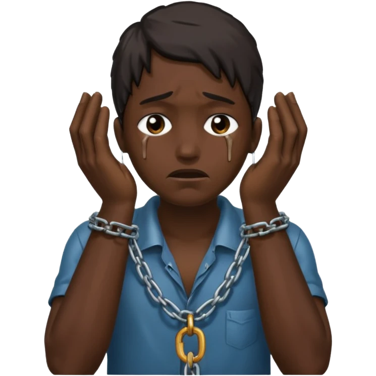 slavery chained hands and head, weeping emoji