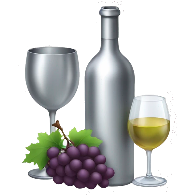 Silver wine bottle and wine glas filled with withe wine emoji