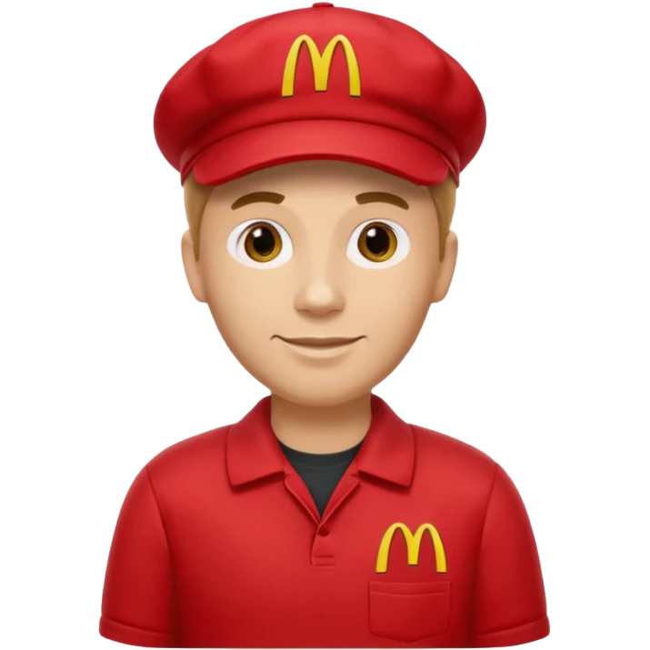 caucasian male McDonald's worker

red casual cashier clothes, red cap with the McDonald's logo emoji