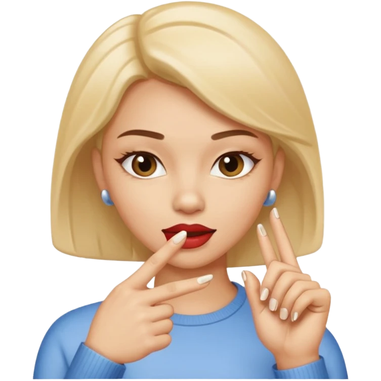 A normal human emoji with nails💅 this emoji but without the nail polish, a female with polished nails 💅, bite one of the index figure emoji