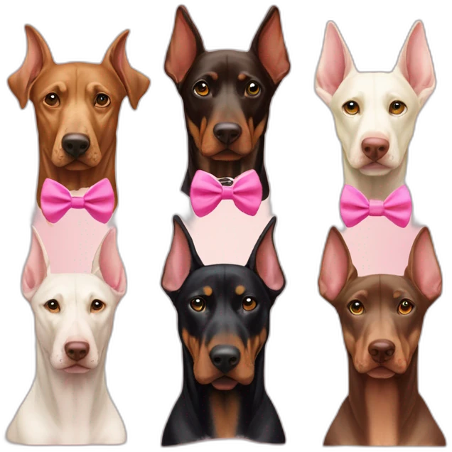 doberman-with-a-pink-bow-tie,-next-to-an-albino-doberman-and-a-light-brown-doberman emoji