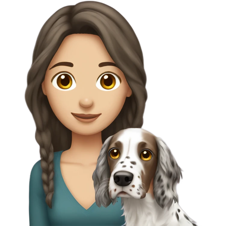Pretty brunette with English setter emoji