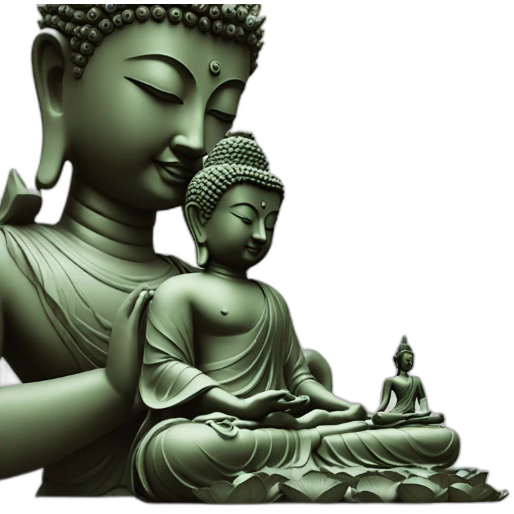 Moine en position de lotus, avec une statue de bouddha emoji