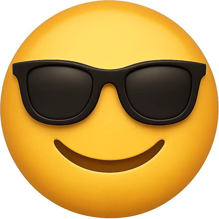 yellow face with sunglasses emoji, digital illustration, no background emoji