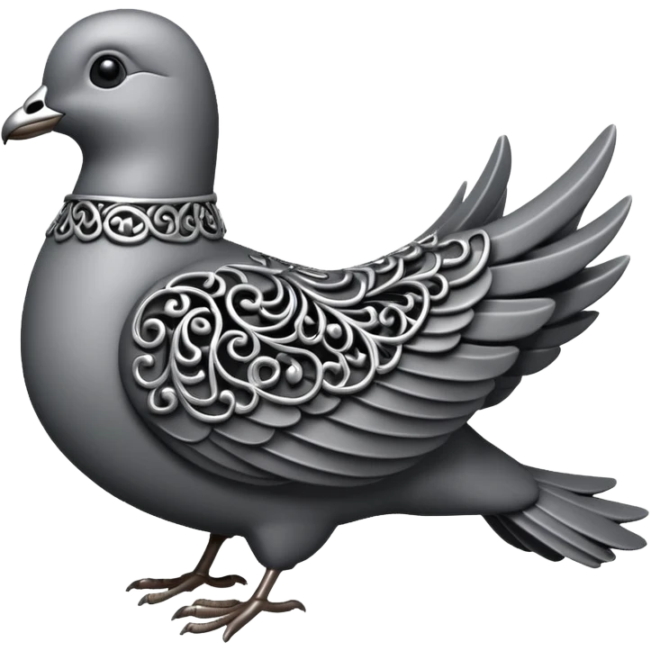 Black and silver filigree dove, 3D, extremely detailed design should face to the right side emoji