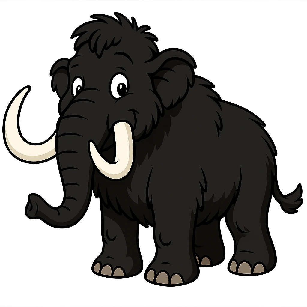 mammoth with black fur and white tusks, cartoon style emoji