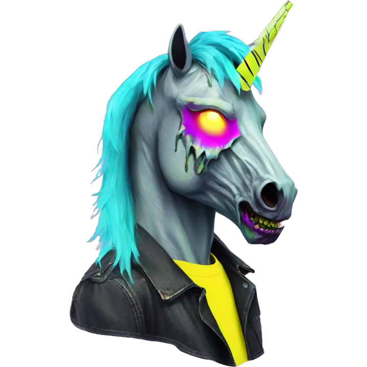 .Zombie_ Vaporwave black holographic oilslick zombie unicorn yellow caution tape emoji