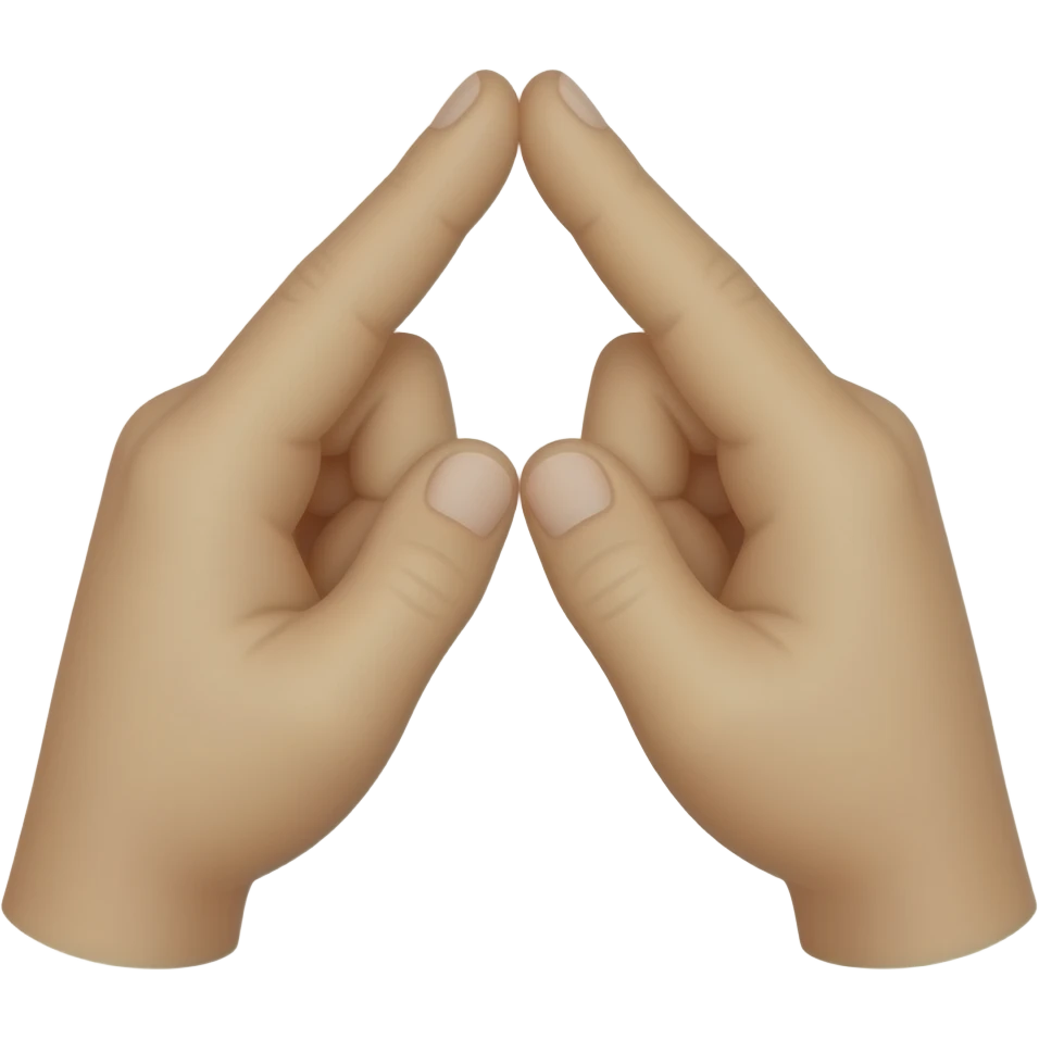 Single emoji of two human hands forming a symmetrical shape, fingertips touching together to create a small diamond/triangle in the center, fingers pointing upward, thumbs meeting at the bottom, clean minimal emoji style, soft shading, centered, no background emoji