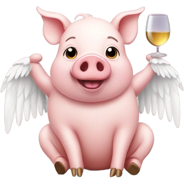 pig with white wings drinking wine emoji