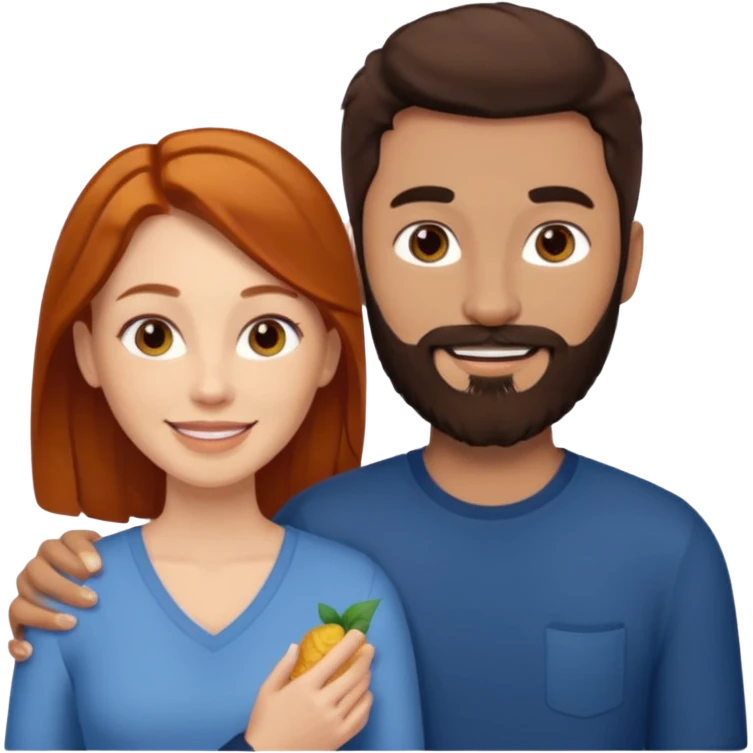 👩🏼‍❤️‍👨🏽 Something like this, but make the guy more lighter and give the girl a bit more red hair like ginger style make the guy have dark brown hair, same with the beard and add her in the middle top emoji