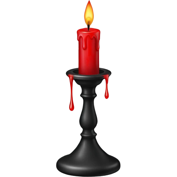 A gothic black candlestick with dripping red wax. emoji