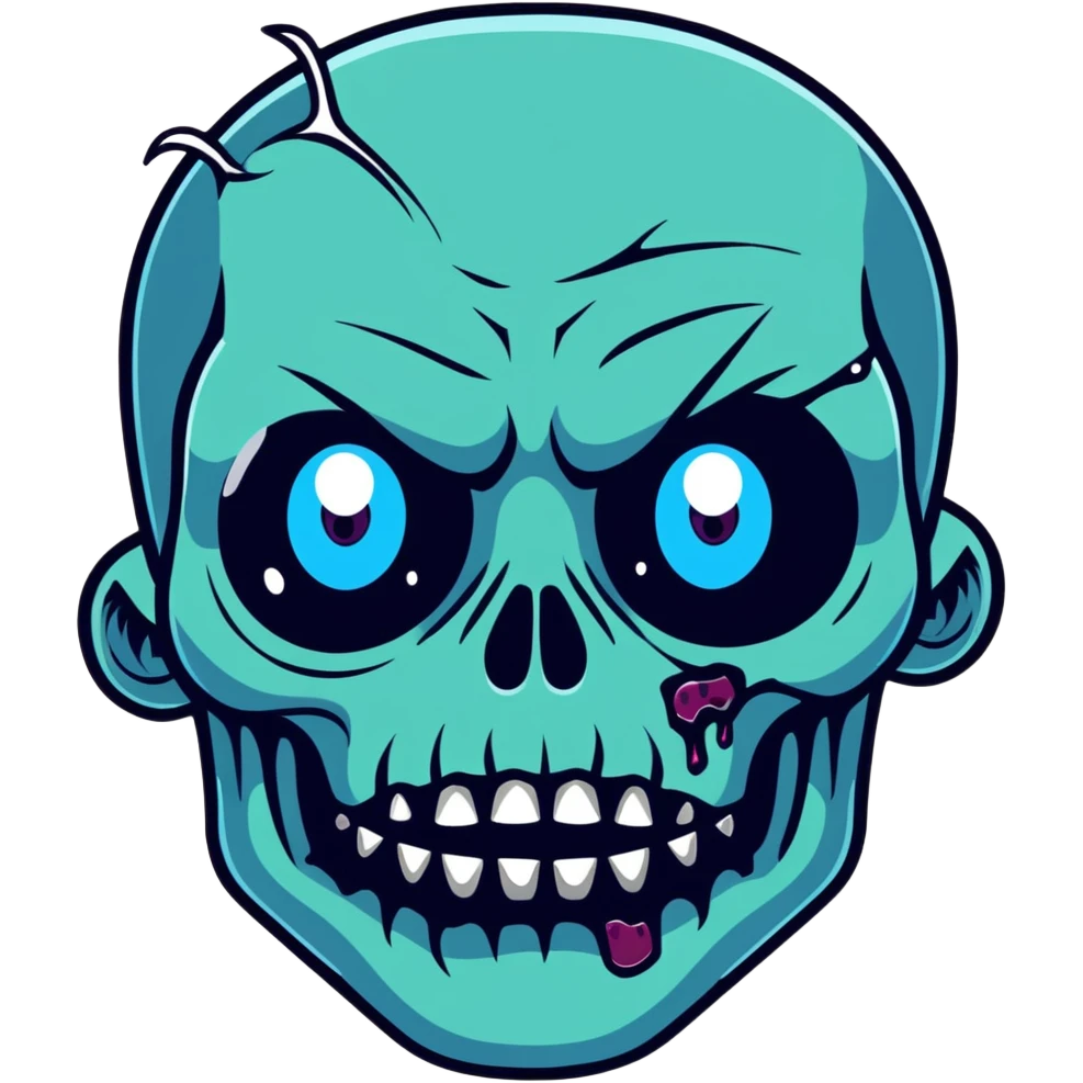 blue zombie face with bright glowing eyes and white outline emoji