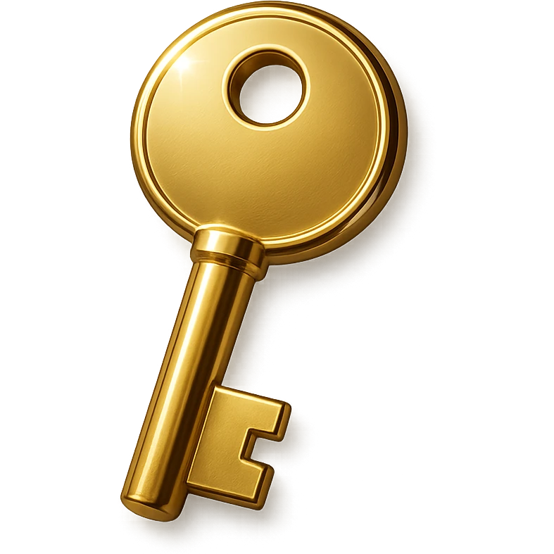 realistic golden key icon, metallic details, shiny reflections, elegant and professional look, white background emoji