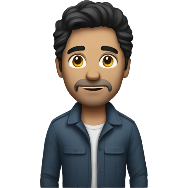 a dark haired man in his 40s wearing a su emoji