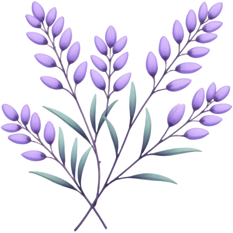 simple flower branches. The art style is clean line art with delicate watercolor textures, pastel colors, and a dominant palette of lavender, soft lilac, and muted purple. emoji
