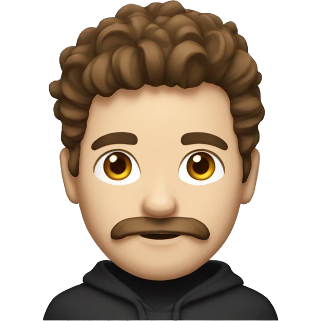 A developer with brown hair and a moustache and goatee wearing a black hoodie with "KL" written on it and is also wearing a crown slightly tilted to one side. emoji