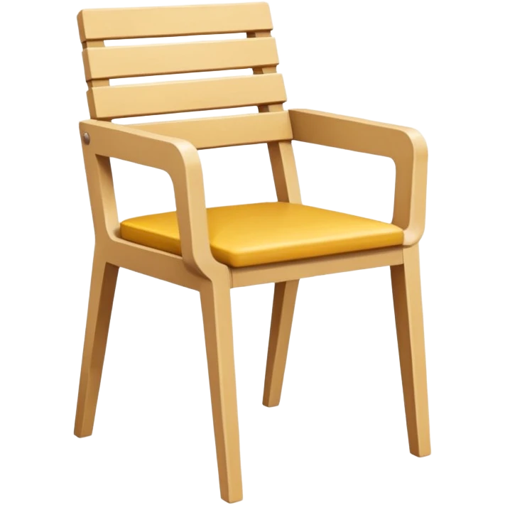 style wooden chair made of light brown wood with a yellowish tone. The design should match the reference image — modern and geometric with a solid, squared frame and slatted backrest and seat. Clean lines, minimalistic style, soft shading, and no background. emoji