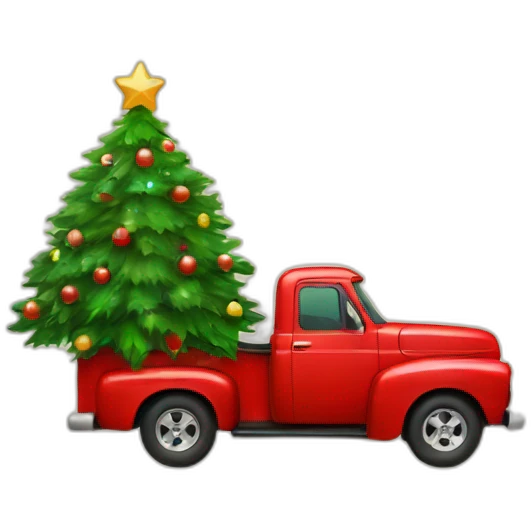 Red pick up with Christmas tree  emoji