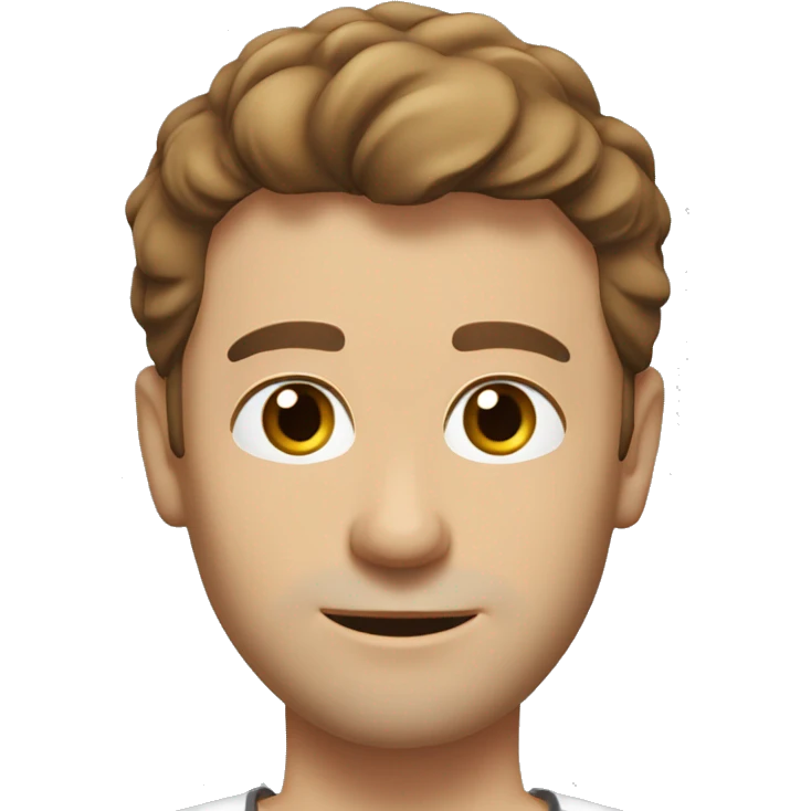 A head and shoulders shot of a 32 year old Caucasian man, with short brown hair,   with brown eyes wearing a t-shirt. emoji