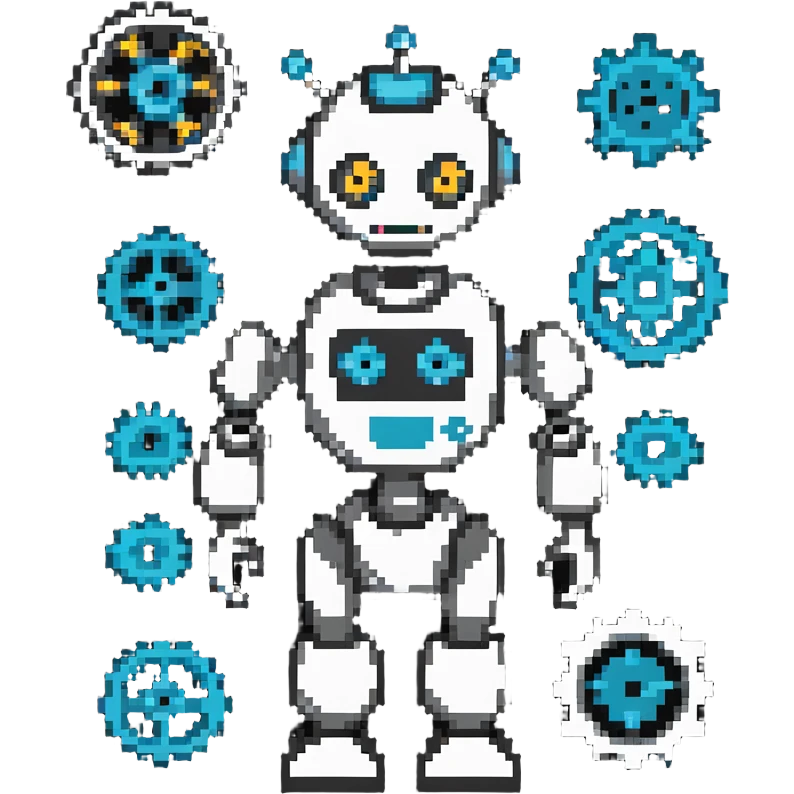 robot with gears and data streams pixel art emoji