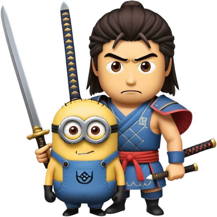 Photorealistic samurai beheading a minion from dreamworks emoji