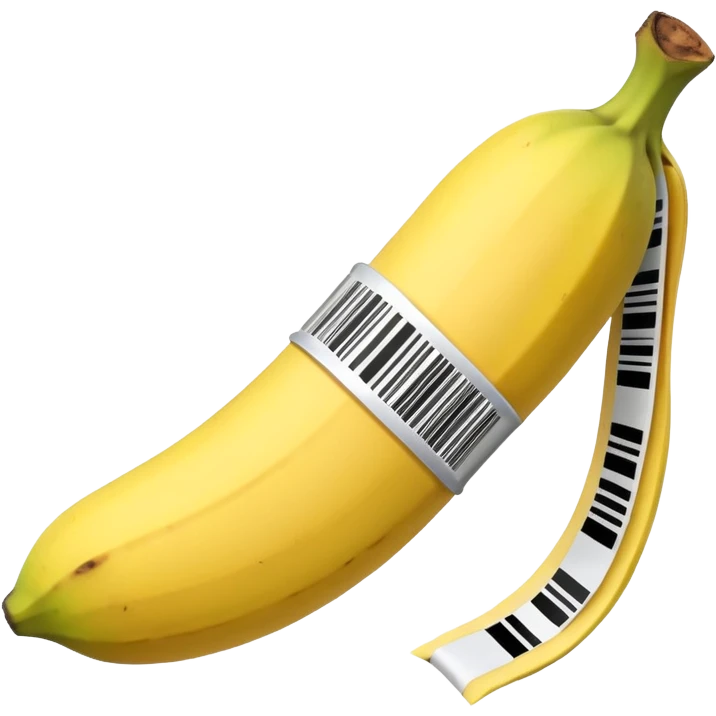 spam can with a barcode as a tie, holding a silenced banana emoji