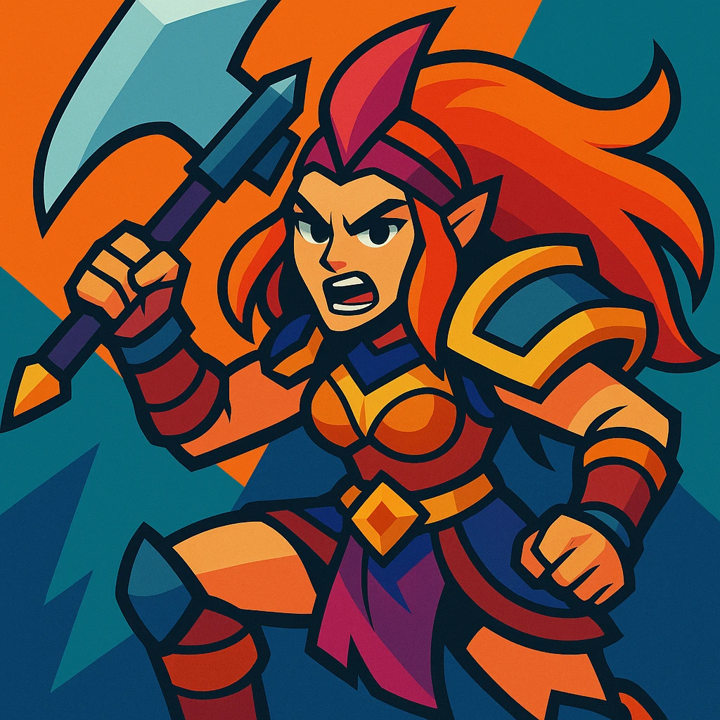 fierce League of Legends warrior with a weapon, vibrant cartoon style emoji