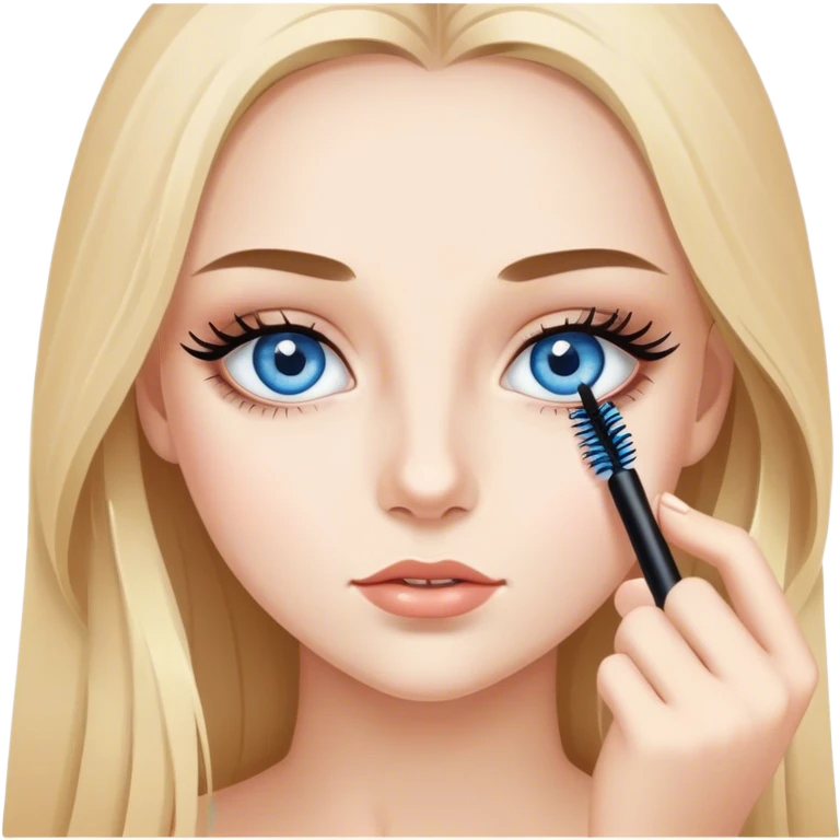 girl applying mascara, blue eyes, long hair emoji