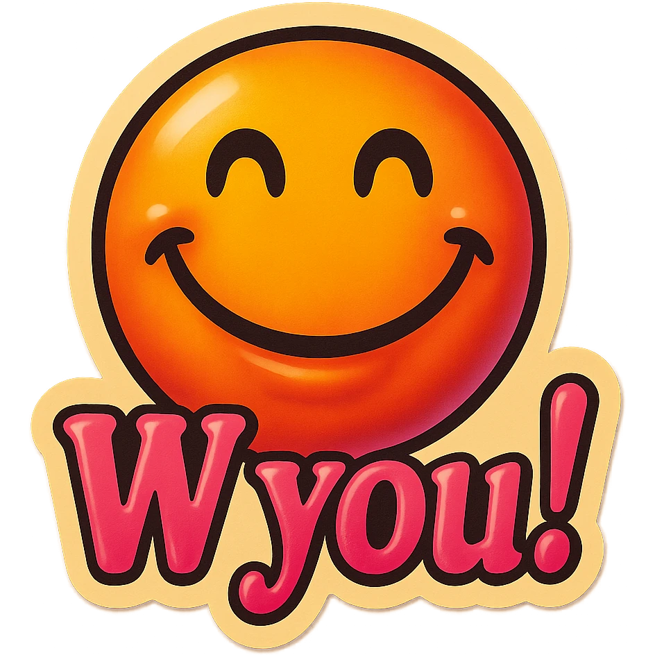 excited smile with mouth closed 
add the words W You! in pink emoji