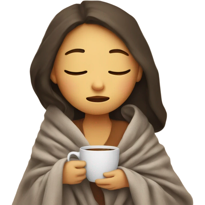 girl inside a blanket sipping coffee eyes closed emoji
