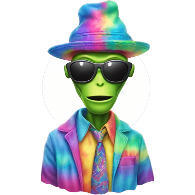 funny alien with hat and sunglasses wearing tye dye emoji