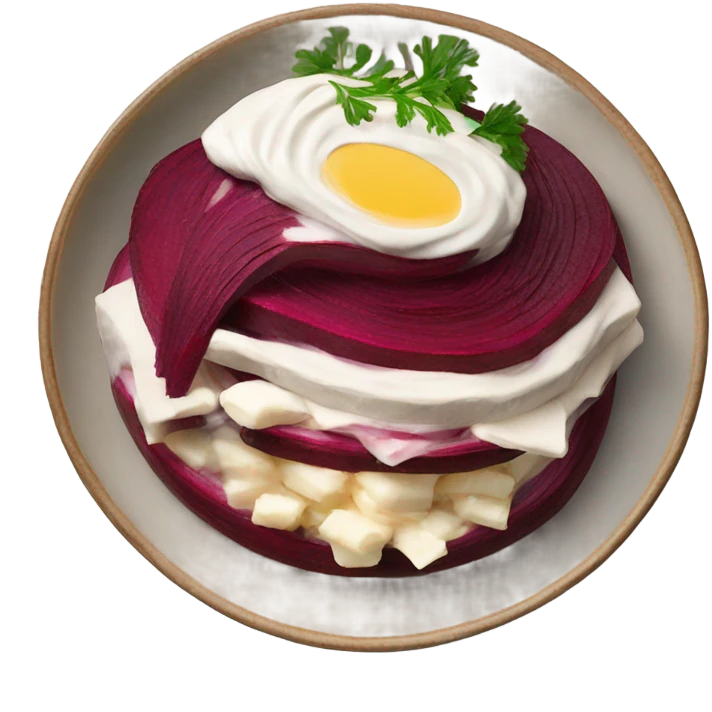 Shuba russian Layered Beet dish  with Herring and mayo emoji