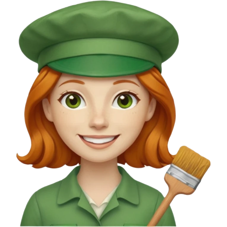 smiling ginger woman with a green painter's hat emoji