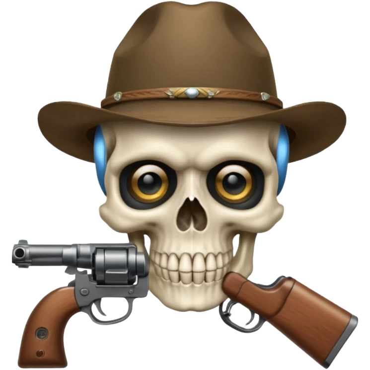 A skull with a vowboy hat and a gun whith a scope sighn on his eye and min holding the gun rember skull emoji