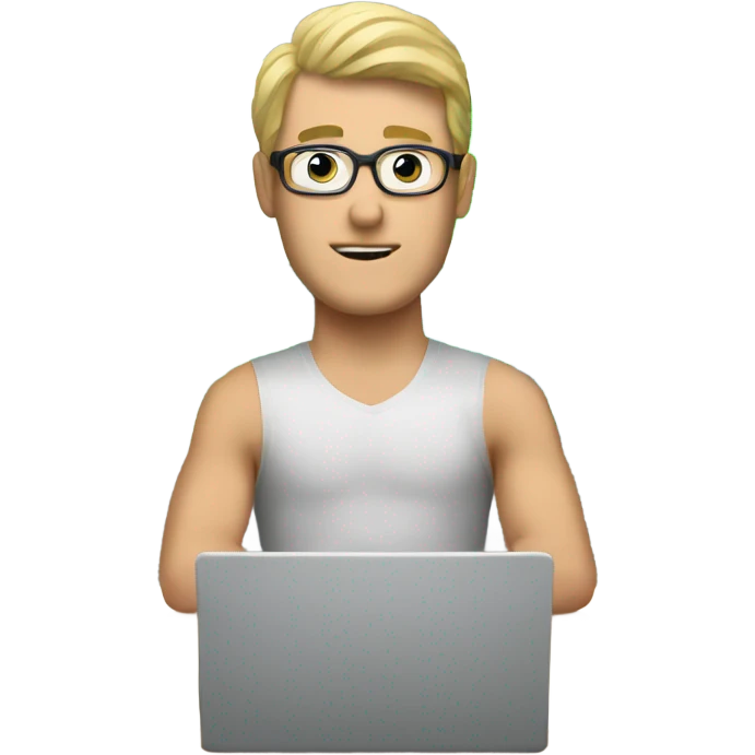 A white man is sitting at a computer with graphs emoji