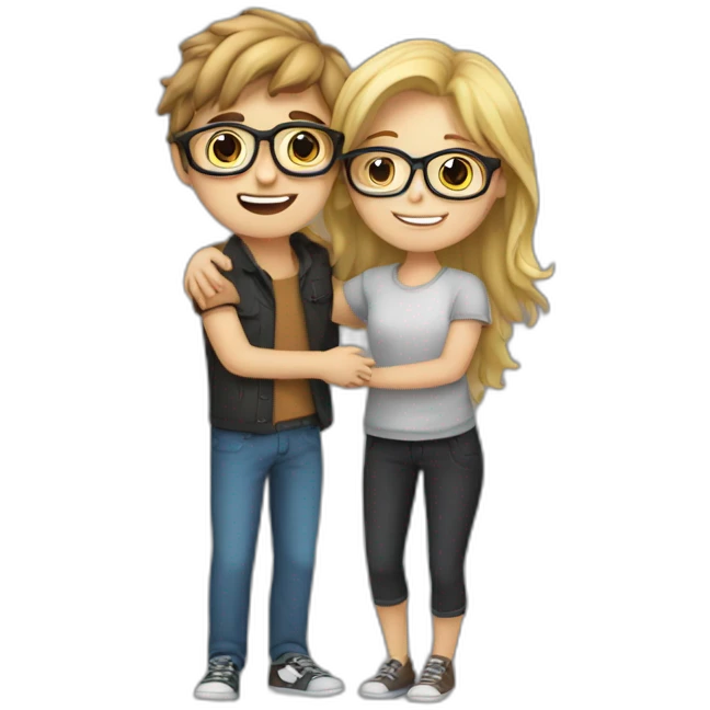 Hug between a Blond girl an brown hair boy with glasses emoji