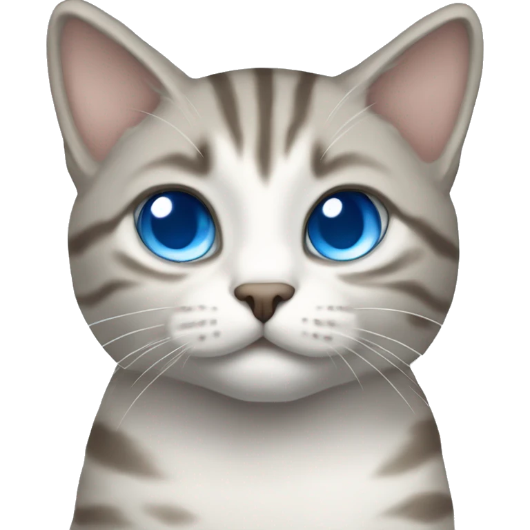 White, grey, and beige tabby cat with blue eyes emoji