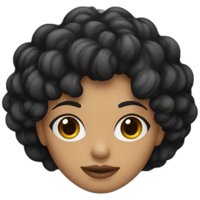 Cara mujer mulata con pelo rizado y negro con polera negra emoji