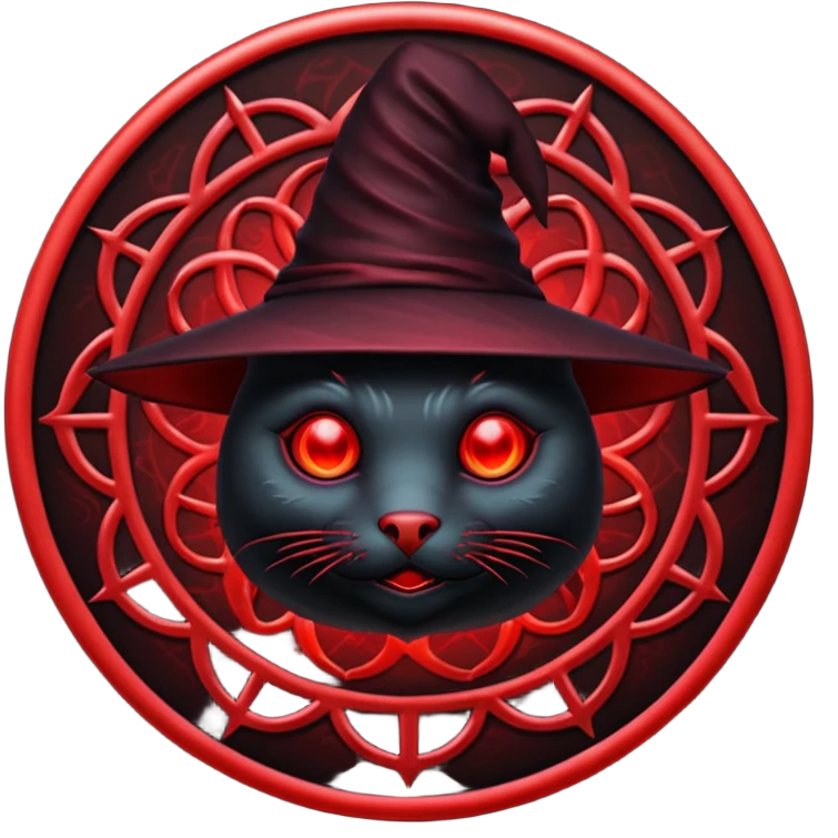 iOS emoji, dark fantasy magic seal, witch symbol, web pattern, red glow, minimal clean style, dark fantasy, dark atmosphere, black and red colors emoji