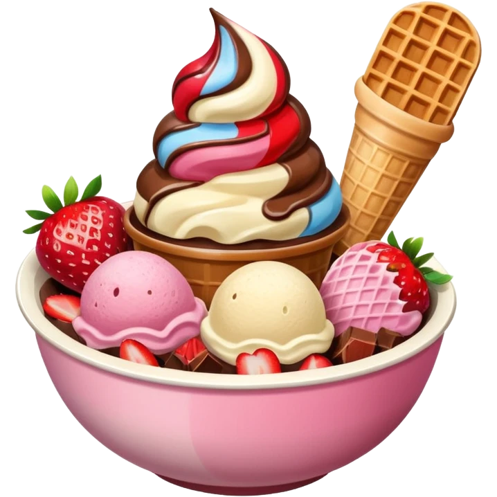 Neapolitan ice cream scoops in a bowl emoji