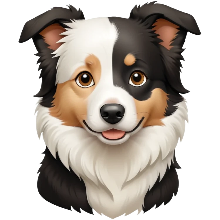 Sitting Border Collie dog with only one black ear, the other ear is white, emphasized asymmetrical ear coloring emoji