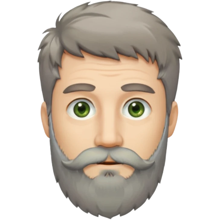 Greenish grey eyed adult man with greyish messy short hair and a very long beard. Pale skin. emoji